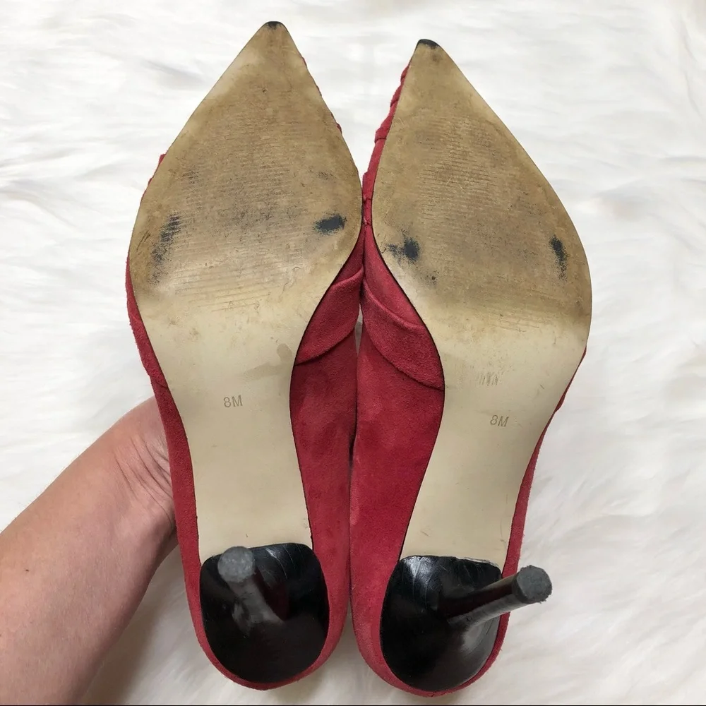 MARC FISHER Suede Leather Pumps Pleated Heels Stiletto Red Slip On Size 8M
